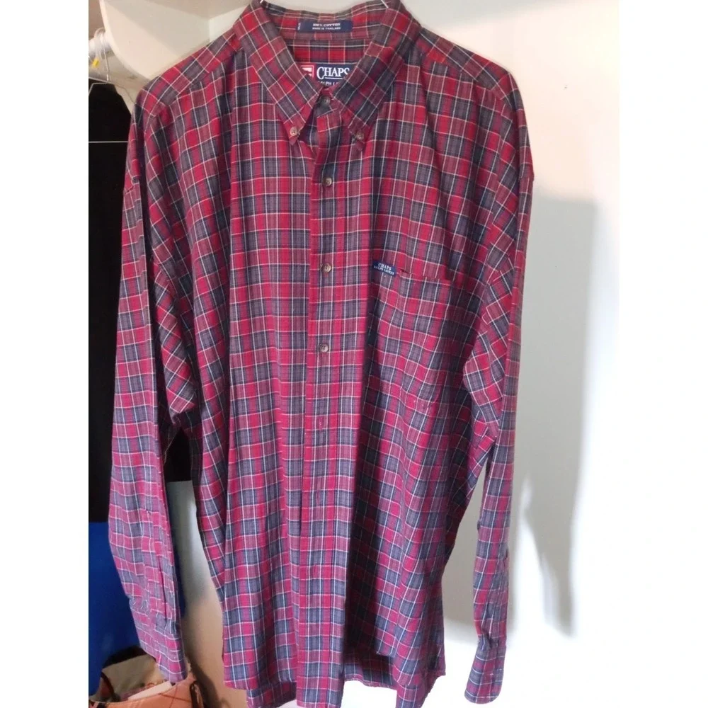 Chaps Mens Plaid Button Down Shirt Size L Long Sleeve Shirt Red